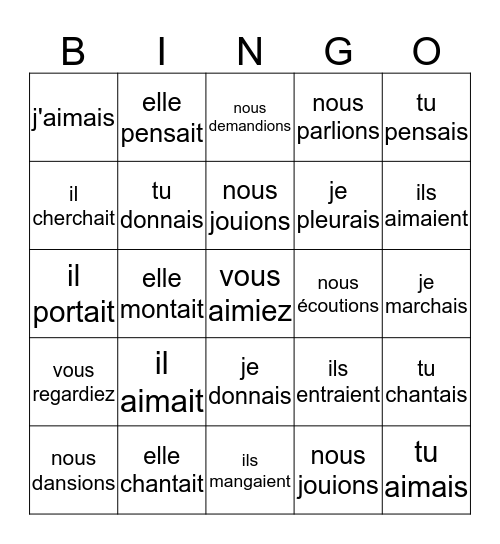 Verbes en -er à l'imparfait Bingo Card