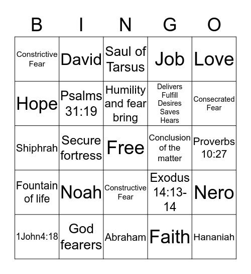 Conquering your Giants Bingo Card