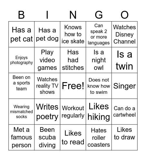 Meet Me Bingo Card