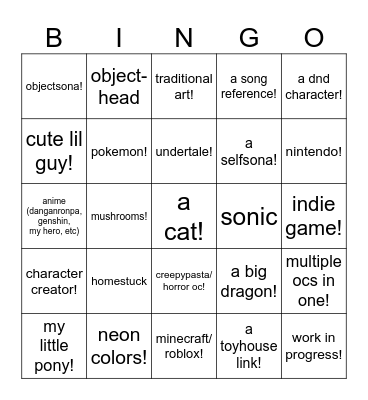 Artfight Randomizer Blackout Bingo Card