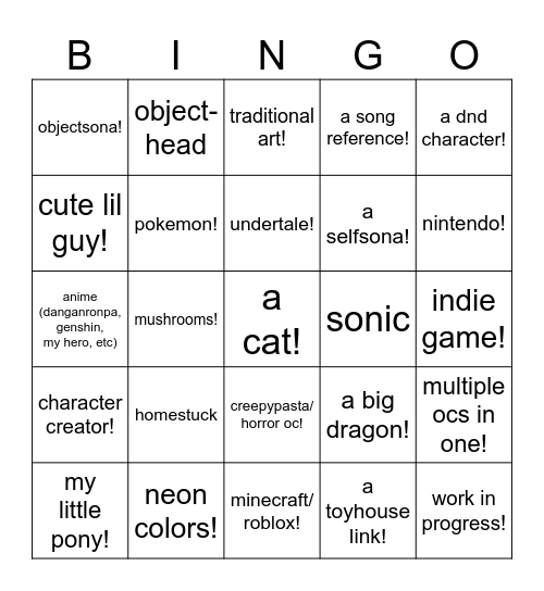 Artfight Randomizer Blackout Bingo Card