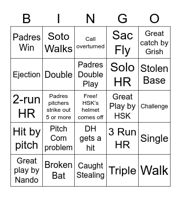 July/Aug 2023 Padres Bingo Card