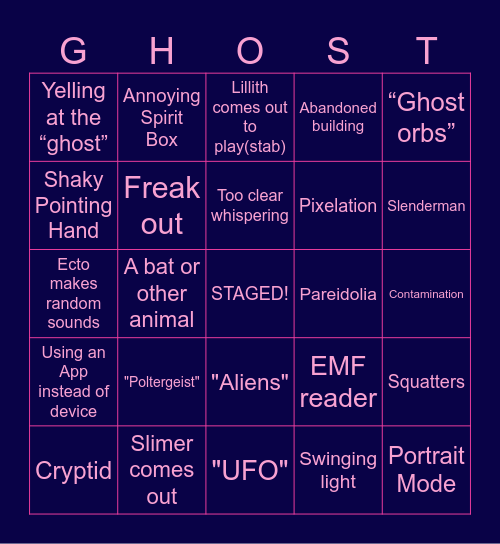 Ghost Talk Bingo Card