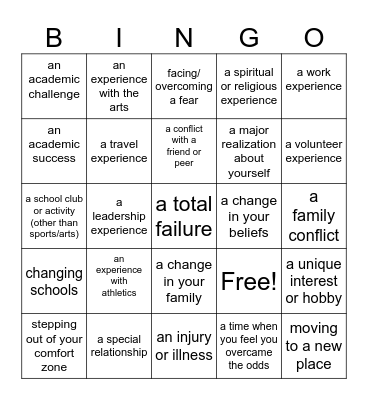 College Essay Bingo Card