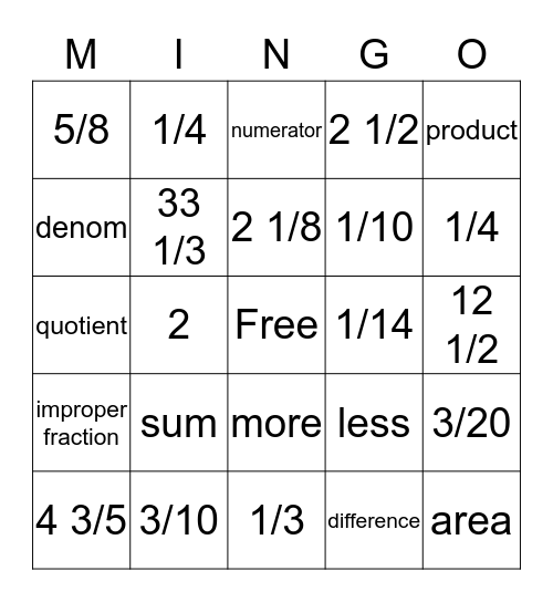 Math Bingo Card