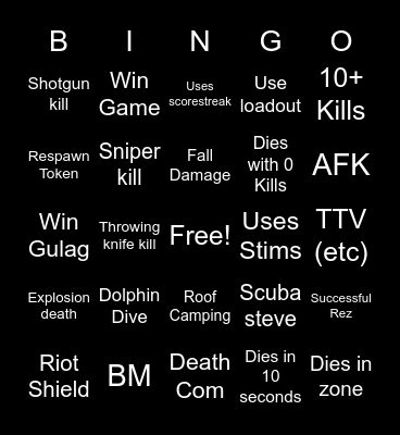 Warzone mw2 Bingo Card