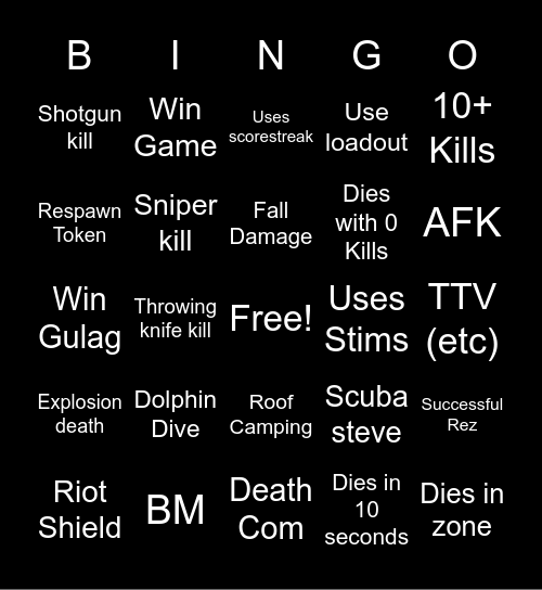 Warzone mw2 Bingo Card
