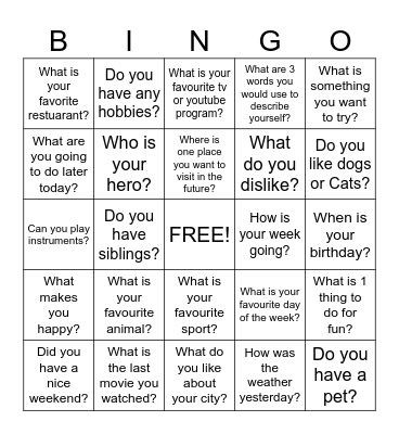 Conversation Bingo Card