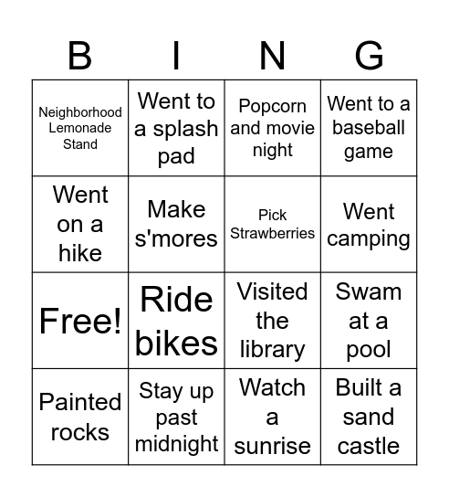SC4 - Summer Edition Bingo Card