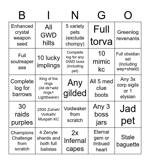 OSRS Hardcore Bingo Card