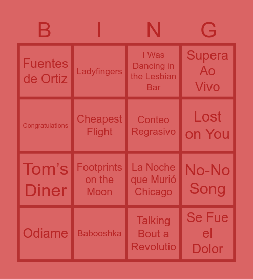 La que No de Isabela Bingo Card