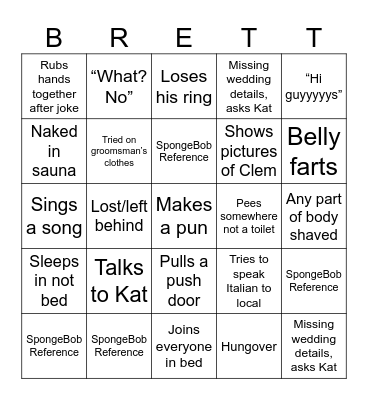 Brett’s Bach Party Bingo Card
