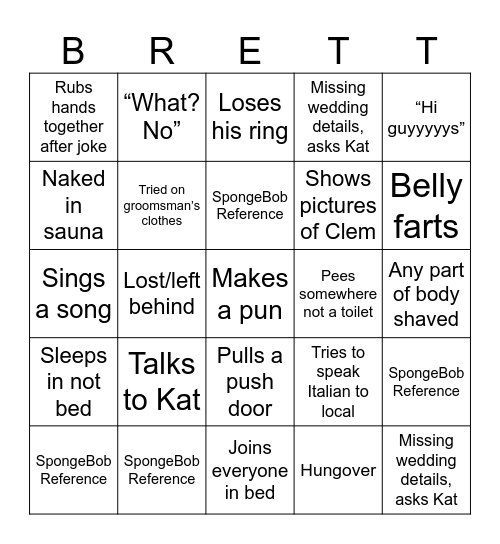 Brett’s Bach Party Bingo Card