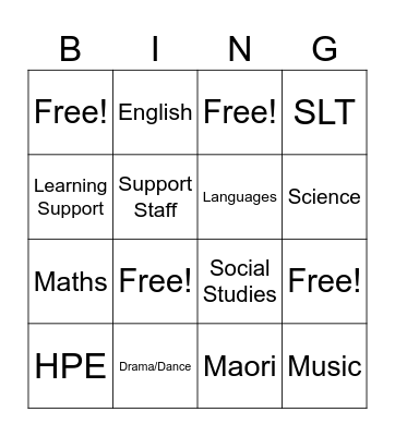 Cook Islands Department Bingo Card