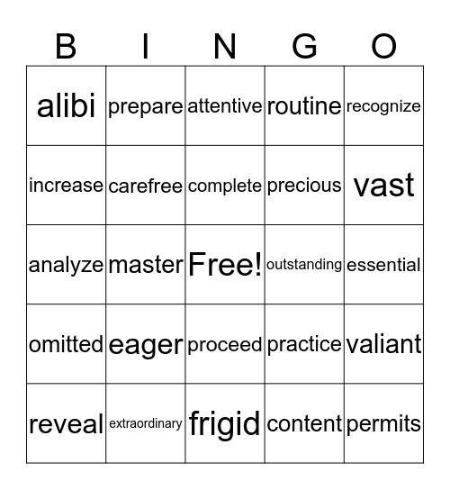 Vocabulary Review Bingo Card