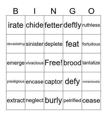 Vocabulary Bingo Card