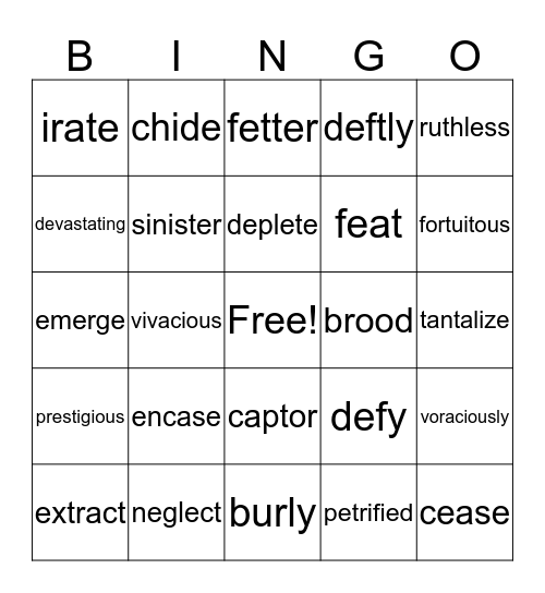 Vocabulary Bingo Card