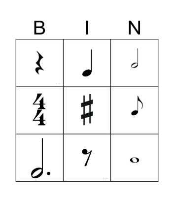 Musical Bingo Card