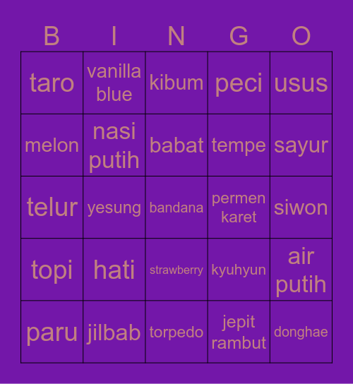 nayeoN Bingo Card