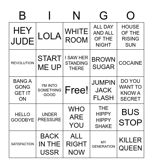 #1- BRITISH INVASION Bingo Card