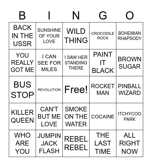 #5- BRITISH INVASION Bingo Card