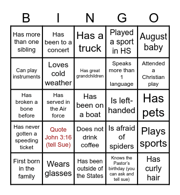 Know your Church Members Bingo Card