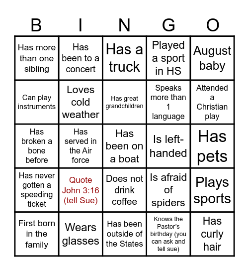 Know your Church Members Bingo Card