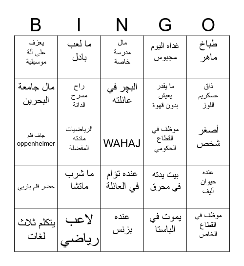 WAHAJ Bingo Card