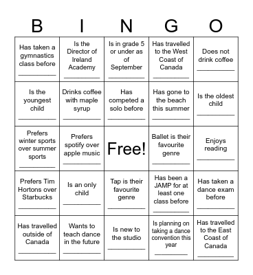 GET TO KNOW THE TROOP Bingo Card