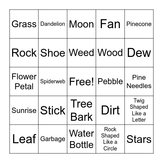 Camp Bingo Card