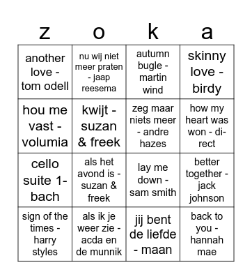 relaxed muziek bingo Card