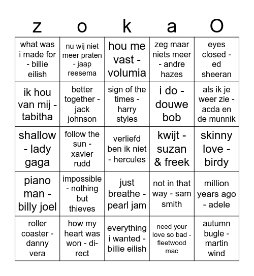 relaxed muziek bingo Card