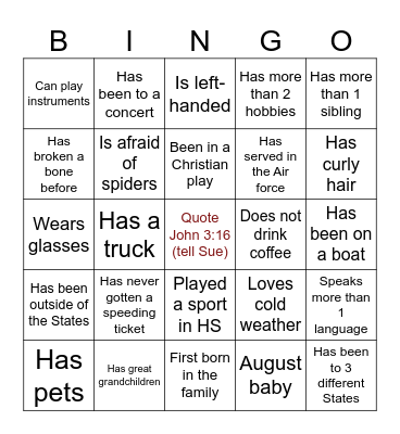 Know Your Church Members Bingo Card