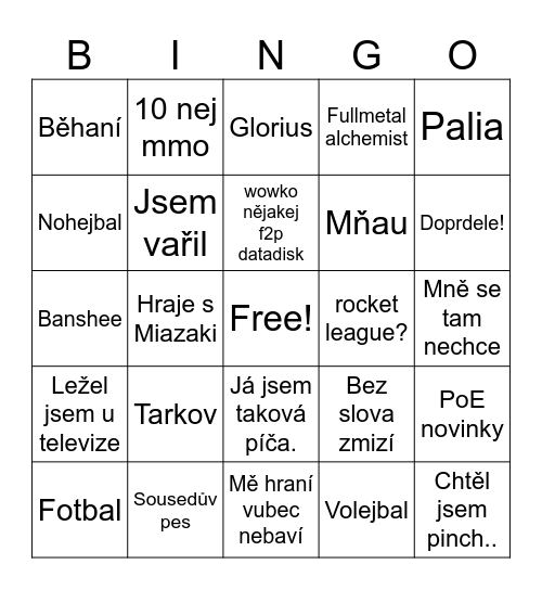 Nejmenovaný Ondřej Scurra Sedláček Bingo Card