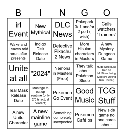 Garbage Bingo Card for Pokémon Presents 8.8.2023 Bingo Card