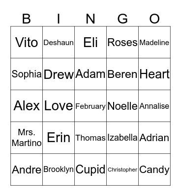 Valentine's Day  Bingo Card