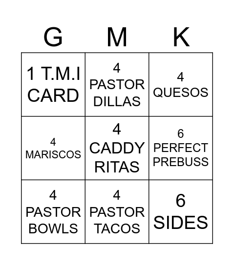GMK3 TEAM Tic Tac Toe Bingo Card