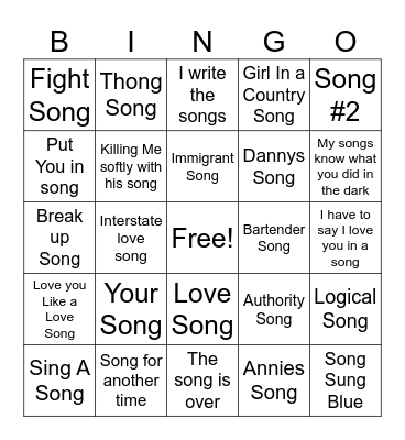 Song in the Title Bingo Card