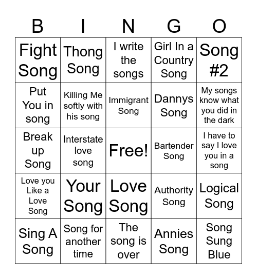 Song in the Title Bingo Card