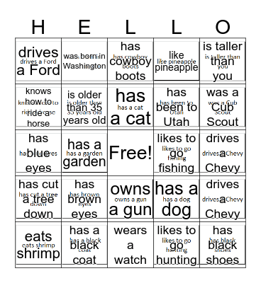 Getting to know you! Bingo Card