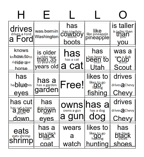 Getting to know you! Bingo Card