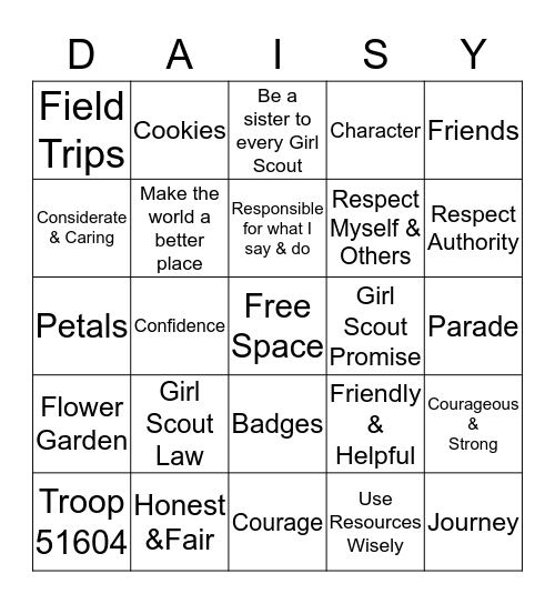 Girl Scout Troop Bingo Card