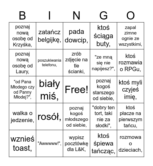 Weselne Bingo! Bingo Card