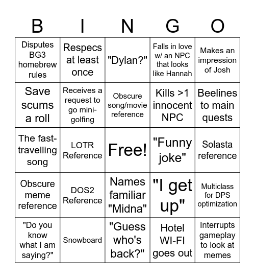 Kyle Bingo Card