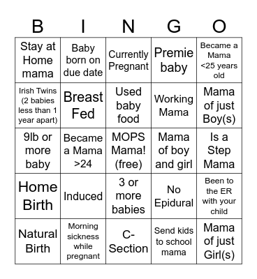 Mama Bingo Card