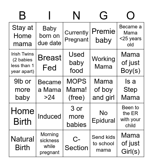 Mama Bingo Card