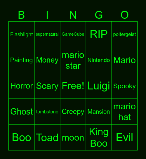 Luigi's Mansion Bingo Card