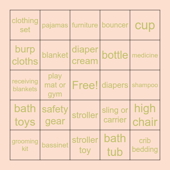 Baby Bingo Card