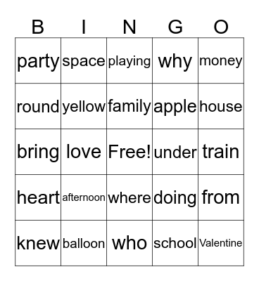 Word Work February  Bingo Card