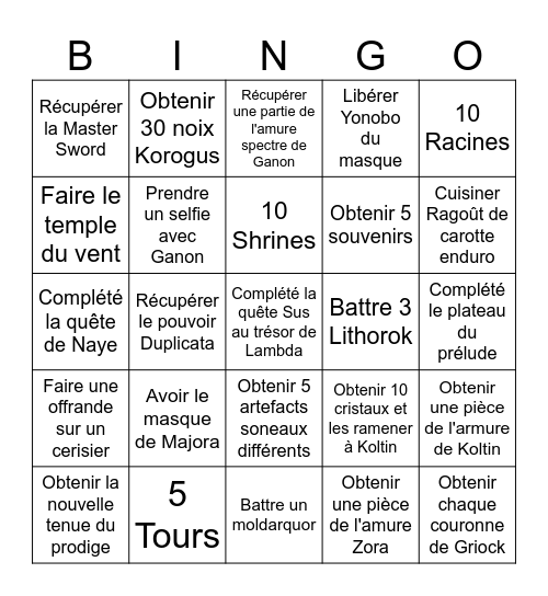 TOTK Bingo Card